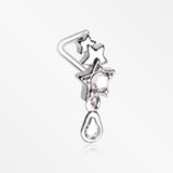 Cascading Shooting Star Sparkle Dangle L-Shaped Nose Ring-Clear Gem