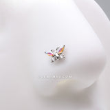 Detail View 1 of Butterfly Aurora Sparkle L-Shaped Nose Ring-Aurora Borealis/Clear Gem