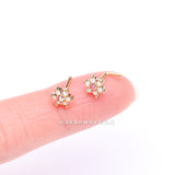 Detail View 2 of Golden Opalite Rose Spring Flower Sparkle L-Shaped Nose Ring-Pink/White