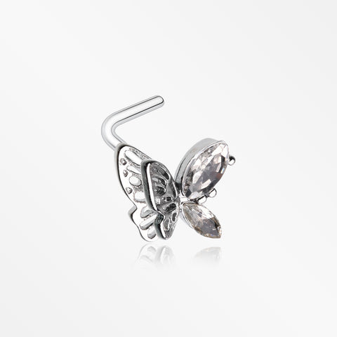 Marquise Layered Butterfly Sparkle L-Shaped Nose Ring-Clear Gem