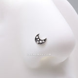 Detail View 1 of Midnight Crescent Moon Inner Stars L-Shaped Nose Ring-Black