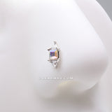 Detail View 1 of Iridescent Geometric Sparkle Gems L-Shaped Nose Ring-Clear Gem/Aurora Borealis