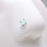 Detail View 1 of Iridescent Revo Sparkle Diamant Drop L-Shaped Nose Ring-Clear Gem