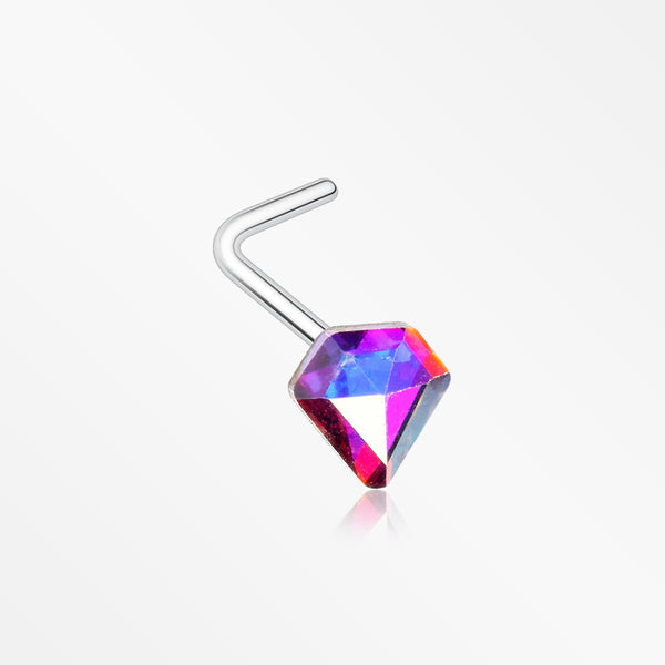 Aurora Diamond Icon Sparkle L-Shaped Nose Ring-Aurora Borealis