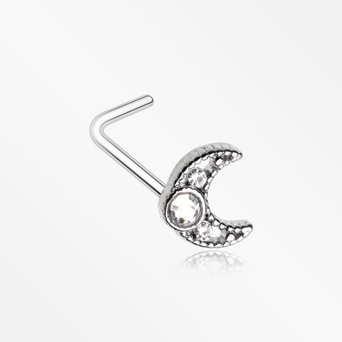 Lacey Crescent Moon Sparkle L-Shaped Nose Ring-Clear Gem