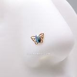 Detail View 1 of Golden Butterfly Elegance Marquise Sparkle L-Shaped Nose Ring-Black/Aurora Borealis