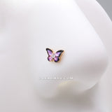Detail View 1 of Golden Mystic Purple Butterfly Sparkle L-Shaped Nose Ring-Clear Gem/Purple