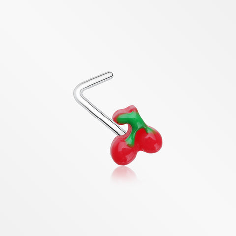 Kawaii Pop Juicy Red Cherry L-Shaped Nose Ring-Red/Green