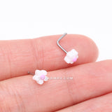 Detail View 3 of Kawaii Pop White Pink Flower L-Shaped Nose Ring-White/Pink