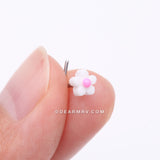 Detail View 2 of Kawaii Pop White Pink Flower L-Shaped Nose Ring-White/Pink
