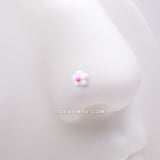 Detail View 1 of Kawaii Pop White Pink Flower L-Shaped Nose Ring-White/Pink