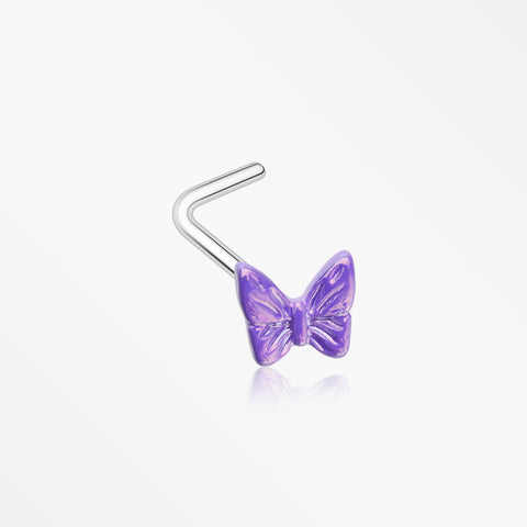 Iridescent Purple Butterfly L-Shaped Nose Ring-Purple