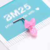 Detail View 4 of Kawaii Pop Pink Bow-Tie with Polka Dot Dangle L-Shaped Nose Ring-Pink