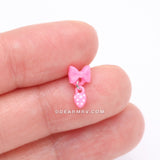 Detail View 2 of Kawaii Pop Pink Bow-Tie with Polka Dot Dangle L-Shaped Nose Ring-Pink