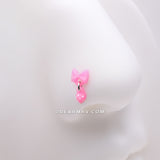 Detail View 1 of Kawaii Pop Pink Bow-Tie with Polka Dot Dangle L-Shaped Nose Ring-Pink