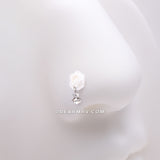 Detail View 1 of Blossom Rose Sparkle Dangle L-Shaped Nose Ring-White/Clear Gem