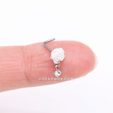 Detail View 2 of Blossom Rose Sparkle Dangle L-Shaped Nose Ring-White/Clear Gem
