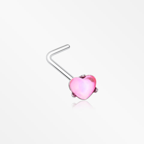 Heart Sparkle Gem L-Shaped Nose Ring-Pink