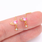 Detail View 3 of Golden Angel Heart Sparkle Star Dangle L-Shaped Nose Ring-Pink/Clear Gem
