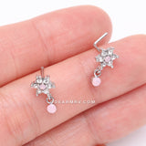 Detail View 3 of Brilliant Rose Pink Flower Sparkle Dangle L-Shaped Nose Ring-Rose Water Opal/Clear Gem