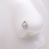 Detail View 1 of Mandala Ornate Sparkle Chain Dangle L-Shaped Nose Ring-Clear Gem