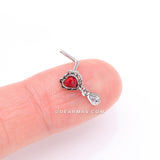 Detail View 2 of Lacey Heart Filigree Sparkle Dangle L-Shaped Nose Ring-Red/Clear Gem
