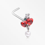 Sparkle Cherry Heart Pearlescent Dangle L-Shaped Nose Ring-Red/White