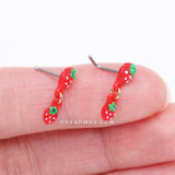 Detail View 3 of Very Berry Double Strawberry Dangle L-Shaped Nose Ring-Red