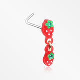 Very Berry Double Strawberry Dangle L-Shaped Nose Ring-Red