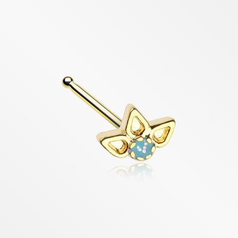 Golden Lotus Ornate Sparkle Nose Stud Ring-Teal