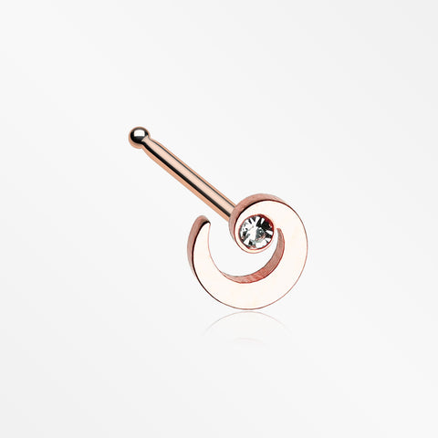 Rose Gold Spiral Swirl Sparkle Nose Stud Ring-Clear