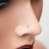 Golden Cannabis Sparkle Nose Stud Ring-Dark Green