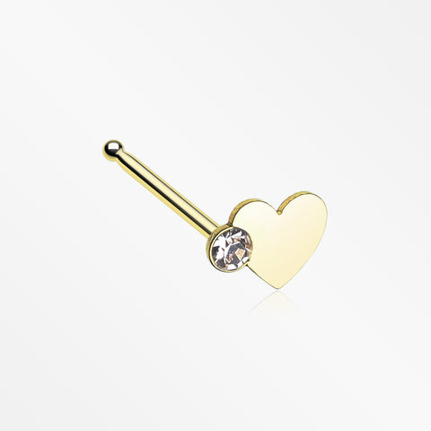 Golden Adorable Heart Sparkle Nose Stud Ring-Clear