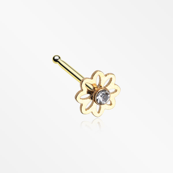 Golden Daisy Breeze Sparkle Nose Stud Ring-Clear