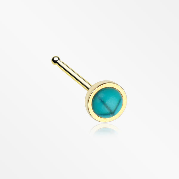 Golden Bezel Set Turquoise Stone Nose Stud Ring-Turquoise