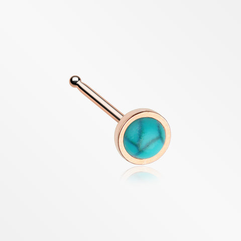 Rose Gold Bezel Set Turquoise Stone Nose Stud Ring-Turquoise