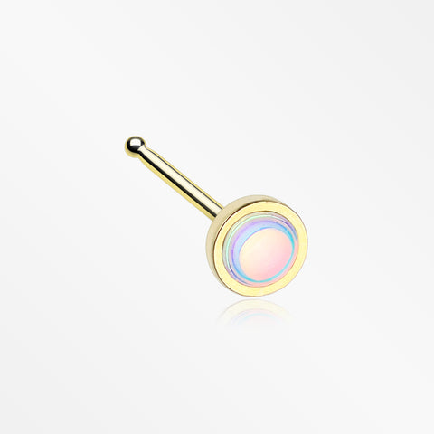 Golden Bezel Set Iridescent Revo Sparkle Nose Stud Ring-Gold