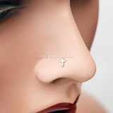 Rose Gold Dainty Cross Icon Nose Stud Ring-Rose Gold