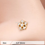 Golden Jasmine Flower Sparkle Nose Stud Ring -Clear