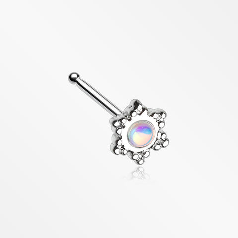 Iridescent Snowflake Sparkle Nose Stud Ring-Clear/White