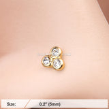 Golden Sparkle Trinity Nose Stud Ring-Clear