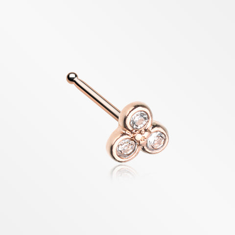 Rose Gold Sparkle Trinity Nose Stud Ring-Clear