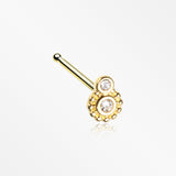 Golden Steampunk Sparkle Gear Nose Stud Ring-Clear