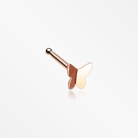 Rose Gold Dainty Butterfly Icon Nose Stud Ring-Rose Gold