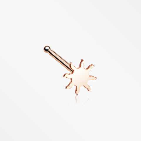 Rose Gold Dainty Blazing Sun Icon Nose Stud Ring-Rose Gold