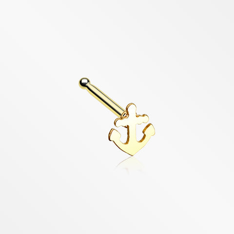 Golden Dainty Anchor Icon Nose Stud Ring-Gold