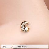 Golden Dainty Crescent Moon & Stars L-Shaped Nose Ring-Gold