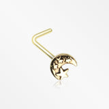 Golden Dainty Crescent Moon & Stars L-Shaped Nose Ring-Gold