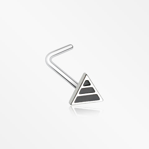 Triple Black Stripe Triangle L-Shaped Ring-Steel