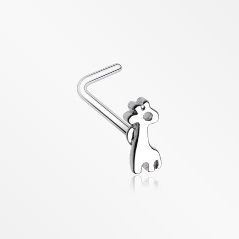 Adorable Dainty Giraffe L-Shaped Nose Ring-Steel